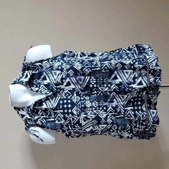Breckenridge Printed Tie Shoulder Top Size Small  Summer Dark Indigo Navy  NWT - Picture 4 of 5